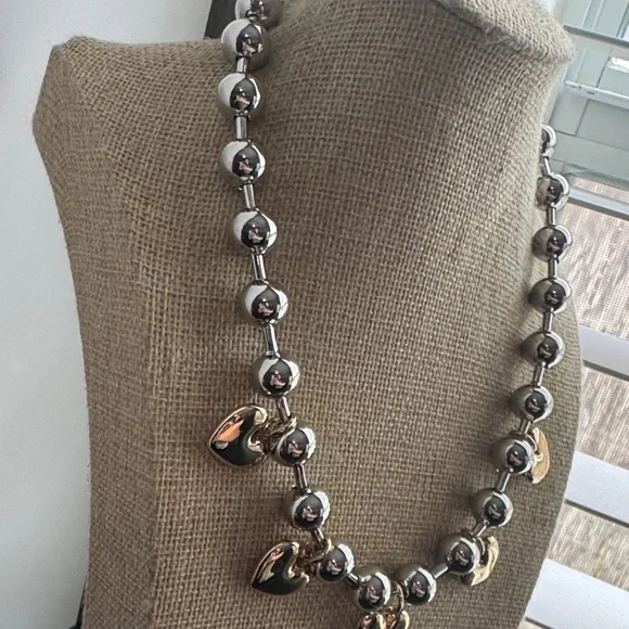 Silver and Gold Heart Charm Necklace - Picture 3 of 6